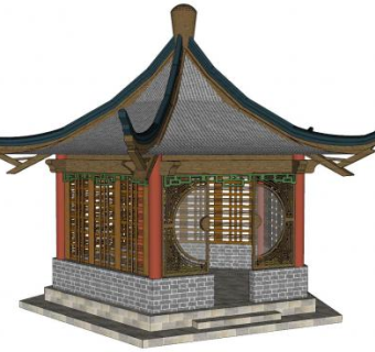 中式江南亭子SU模型下载_sketchup草图大师SKP模型