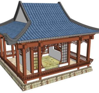 中式古典凉亭SU模型下载_sketchup草图大师SKP模型