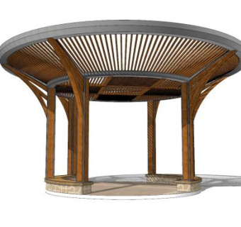 中式圆顶木亭子SU模型下载_sketchup草图大师SKP模型