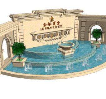 欧式弧形水景墙SU模型下载_sketchup草图大师SKP模型