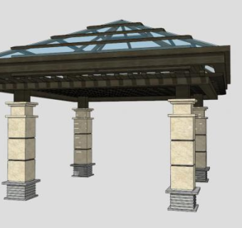 园区创意四角亭SU模型下载_sketchup草图大师SKP模型
