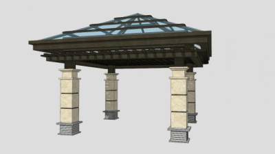 园区创意四角亭SU模型下载_sketchup草图大师SKP模型