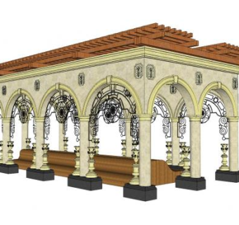 欧式石柱廊架座椅SU模型下载_sketchup草图大师SKP模型