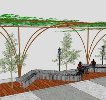 户外廊架长椅长凳SU模型下载_sketchup草图大师SKP模型