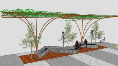 户外廊架长椅长凳SU模型下载_sketchup草图大师SKP模型