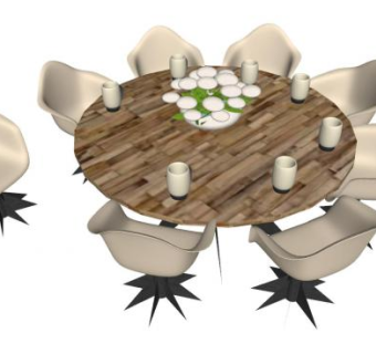 木制圆形咖啡桌座椅SU模型下载_sketchup草图大师SKP模型