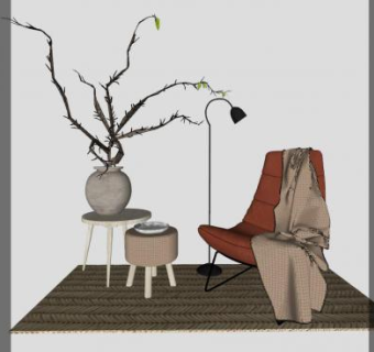 家具装饰坐凳休闲沙发花盆SU模型下载_sketchup草图大师SKP模型