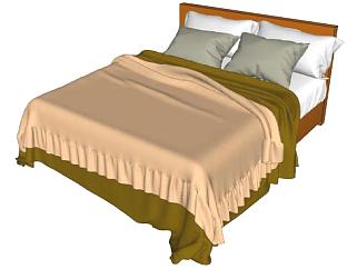 双人木板床家具床铺SU模型下载_sketchup草图大师SKP模型