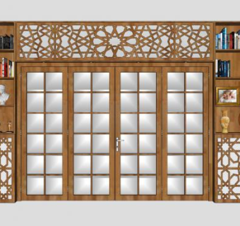 木质推门书架门SU模型下载_sketchup草图大师SKP模型