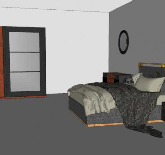 卧室家具床铺衣柜SU模型下载_sketchup草图大师SKP模型