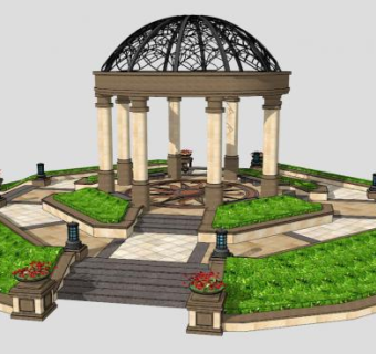欧式园林木制景亭SU模型下载_sketchup草图大师SKP模型