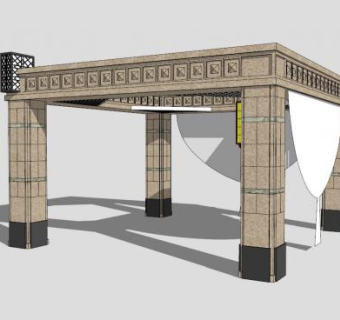 现代四角亭SU模型下载_sketchup草图大师SKP模型