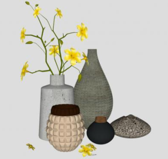 花瓶瓶子小黄花SU模型下载_sketchup草图大师SKP模型