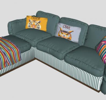 L型布艺条纹沙发家具SU模型下载_sketchup草图大师SKP模型