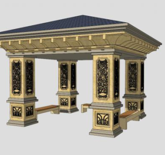 欧式园林精致四角景亭SU模型下载_sketchup草图大师SKP模型