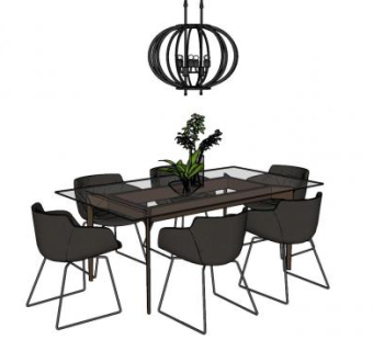 六人座玻璃餐座椅和吊灯SU模型下载_sketchup草图大师SKP模型