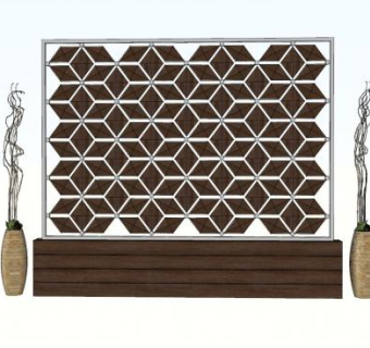 装饰板背景墙花盆SU模型下载_sketchup草图大师SKP模型