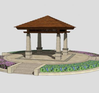 公园欧式四角亭景观亭SU模型下载_sketchup草图大师SKP模型