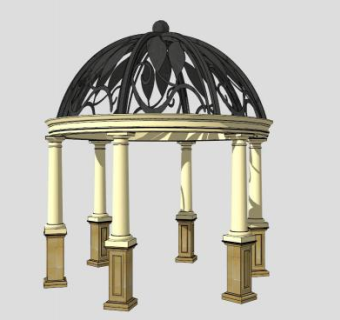 欧式铁艺圆顶景亭SU模型下载_sketchup草图大师SKP模型