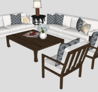 现代沙发茶几落地灯家具组合SU模型下载_sketchup草图大师SKP模型