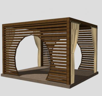 中式木质景观亭SU模型下载_sketchup草图大师SKP模型