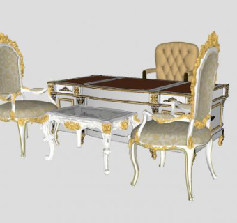 欧式大班台办公桌椅家具SU模型下载_sketchup草图大师SKP模型