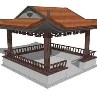 古建四角亭亭子SU模型下载_sketchup草图大师SKP模型