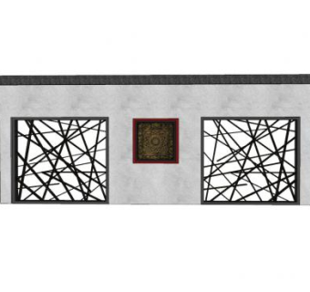 中式风镂空景墙SU模型下载_sketchup草图大师SKP模型