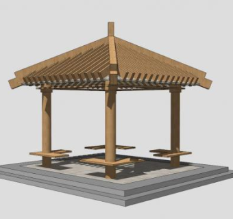 中式木亭景观亭SU模型下载_sketchup草图大师SKP模型
