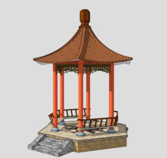 新中式四角亭景观亭SU模型下载_sketchup草图大师SKP模型