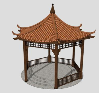 中式黄色琉璃瓦景观亭SU模型下载_sketchup草图大师SKP模型