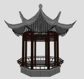景区中式景观亭SU模型下载_sketchup草图大师SKP模型