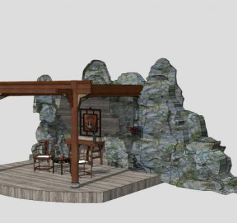景区假山凉亭SU模型下载_sketchup草图大师SKP模型