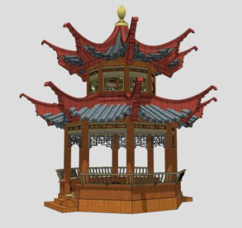 中式景区凉亭SU模型下载_sketchup草图大师SKP模型