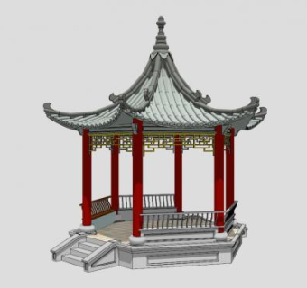 公园中式凉亭SU模型下载_sketchup草图大师SKP模型