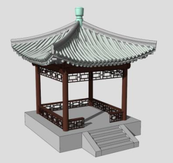 中式青瓦凉亭四角亭SU模型下载_sketchup草图大师SKP模型
