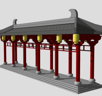 中式园林廊架廊道SU模型下载_sketchup草图大师SKP模型
