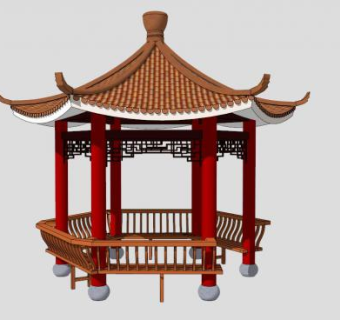 宫廷琉璃瓦飞檐中式亭SU模型下载_sketchup草图大师SKP模型