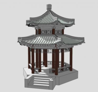 中式亭双重檐亭SU模型下载_sketchup草图大师SKP模型