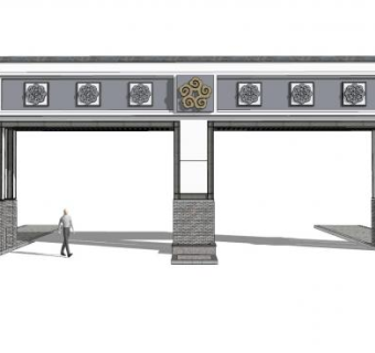 中式小区入口大门sketchup模型下载_sketchup草图大师SKP模型