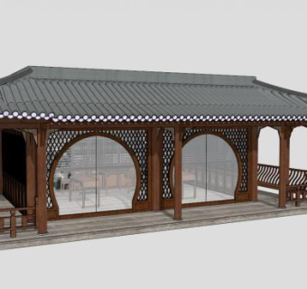 新中式景观亭亭台SU模型下载_sketchup草图大师SKP模型