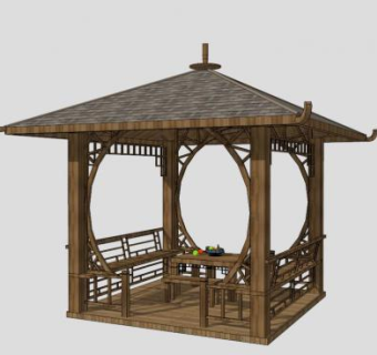 中式景观亭木亭SU模型下载_sketchup草图大师SKP模型