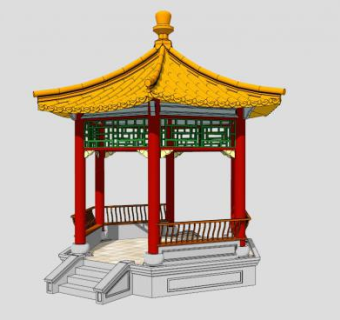 中式宫廷凉亭景观亭SU模型下载_sketchup草图大师SKP模型