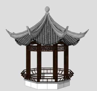 中式飞檐凉亭景观亭SU模型下载_sketchup草图大师SKP模型