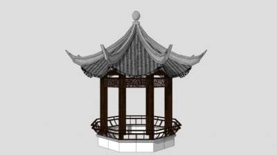 中式飞檐凉亭景观亭SU模型下载_sketchup草图大师SKP模型