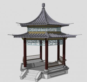 中式双檐亭凉亭SU模型下载_sketchup草图大师SKP模型