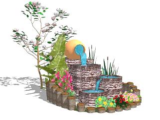 新中式庭院小品景观水池SU模型下载_sketchup草图大师SKP模型