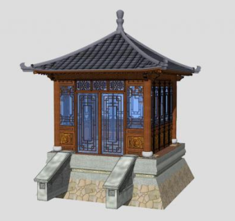 中式飞檐精致凉亭SU模型下载_sketchup草图大师SKP模型