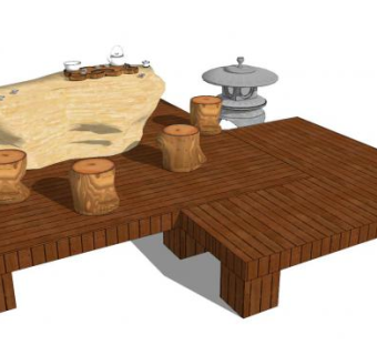 中式日式庭院茶具小品SU模型下载_sketchup草图大师SKP模型