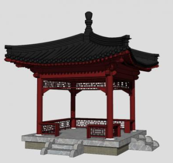 新中式亭凉亭SU模型下载_sketchup草图大师SKP模型